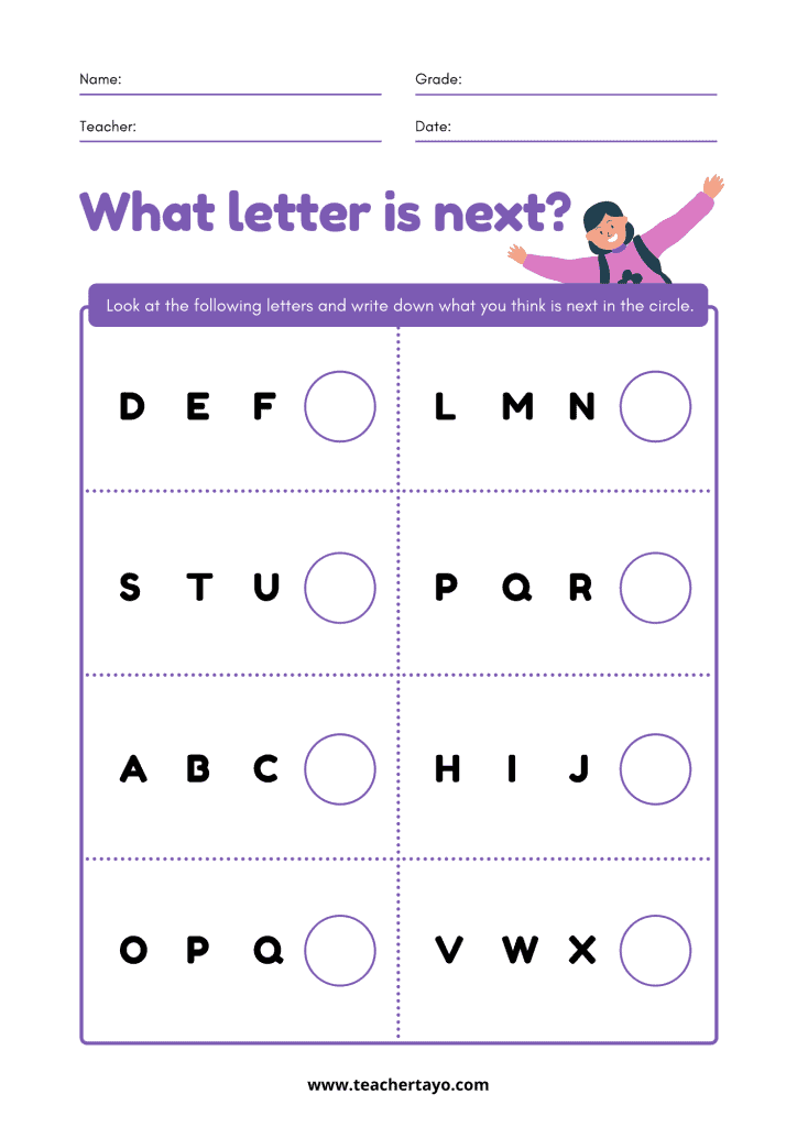 Letter Sequence Foundational Worksheet Free Download - Teacher Tayo