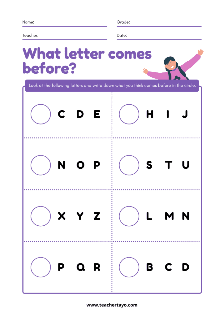 Letter Sequence Foundational Worksheet Free Download - Teacher Tayo