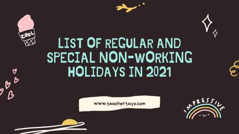 regular and special non-working holidays in 2021