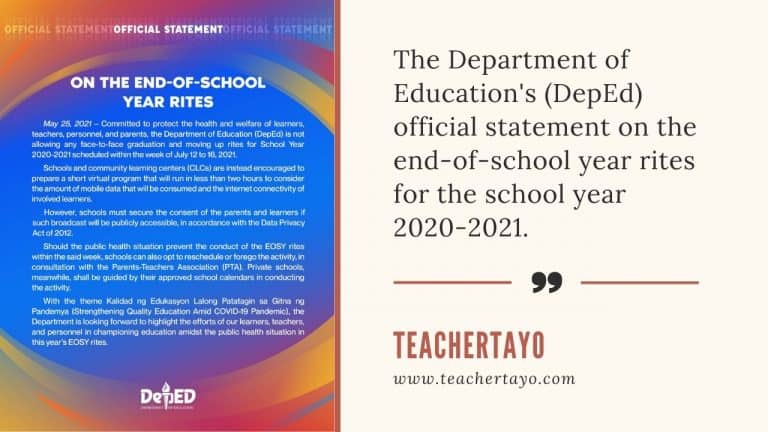 On the End-Of-School Year Rites - DepEd