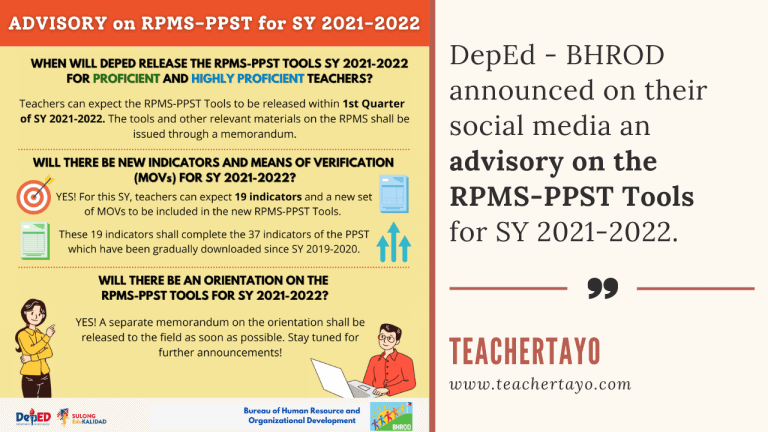 Advisory on the RPMS-PPST Tools for SY 2021-2022